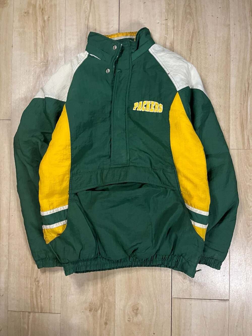 Vintage Reebok Green Bay Packers NFL Half-Zip Puffer Pullover Jacket
